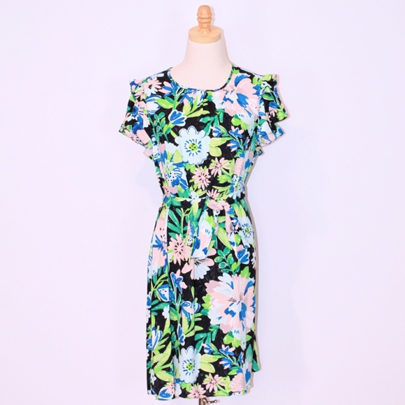 Kate Spade Full Bloom Belted Ruffle Sleeve Floral Dress Size (14) - Picture 1 of 3